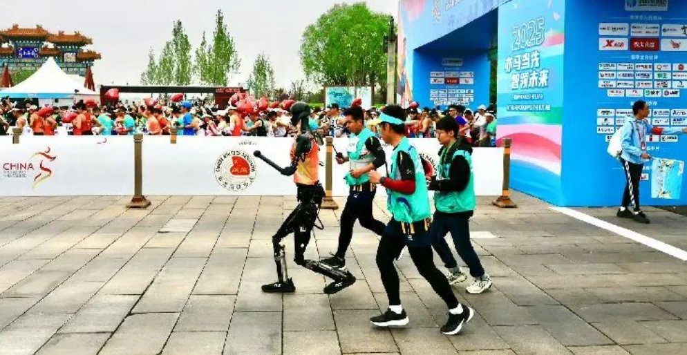 Robots and humans interacting during the race